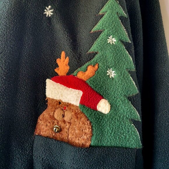 VTG Take Two Clothing Co. Christmas Fleece Jacket W/ Santa & Reindeer Applique - Picture 3 of 16